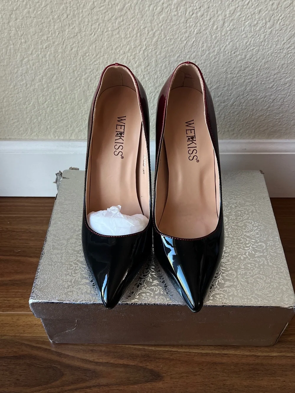 Black Patent Pumps with Red Ombre Back